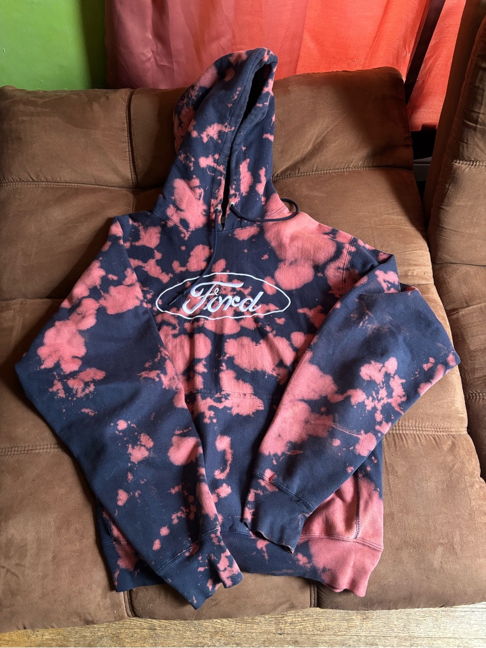 Steve & Barry's Black Hoodie with Coral Orange Bleach Pattern
